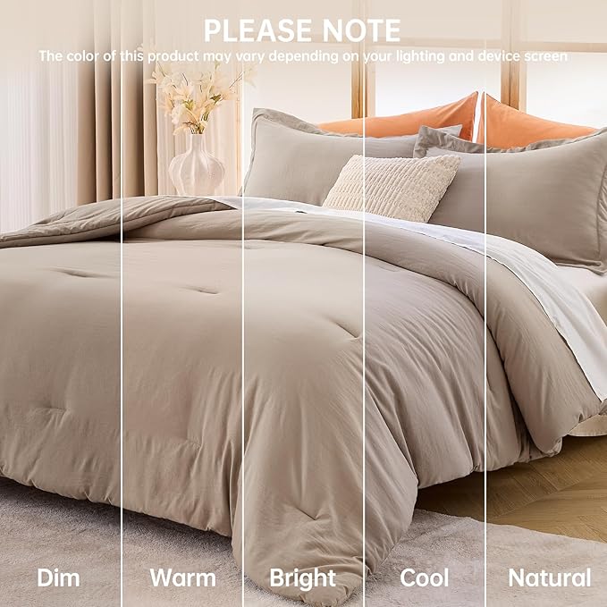 MUXHOMO King Size Comforter Set, All Season Ultra Soft Down Alternative Bedding - 3 Piece Lightweight Bed Set Includes 1 Comforter (104"x90") and 2 Pillow Shams (20"x36"), Dark Linen