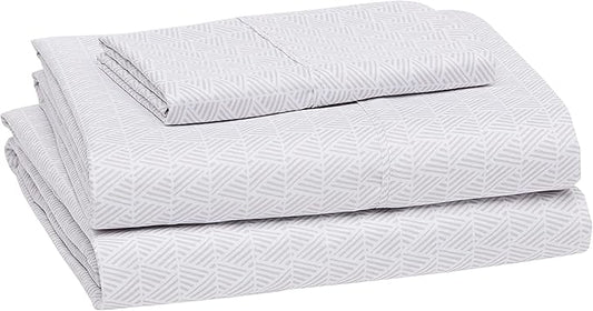 Amazon Basics Lightweight Super Soft Easy Care Breathable Wrinkle Resistant Brushed Microfiber 3 Piece Bed Sheet Set with 14-Inch Deep Pockets, Twin, Gray Crosshatch, Printed