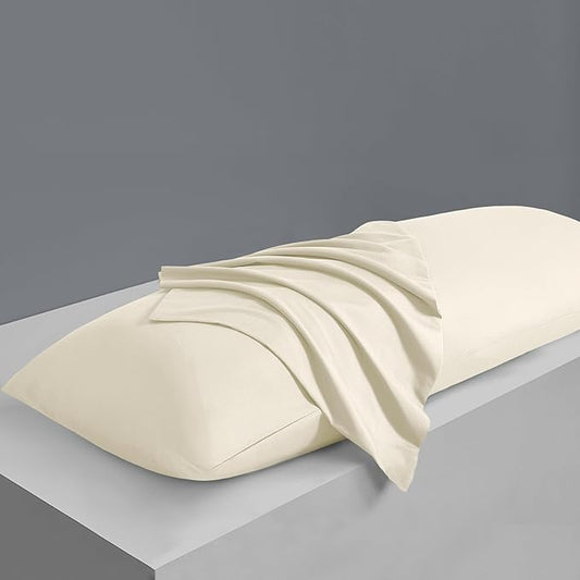 MILVOWOC 2Pcs Brushed Microfiber Body Pillowcases - 20 x 48 Inch, Ivory Cream Pillow Case Set Non Slip Envelope Pillow Cover with Moisture Absorption and Anti-Wrinkle