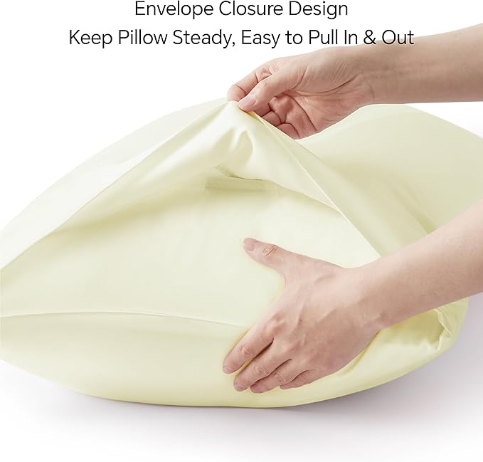 BEDELITE Cream Pillow Cases Queen Size Set of 2, Rayon Derived from Bamboo,Cooling Pillow Cases for Hot Sleepers & Night Sweats, Breathable and Silky Soft Envelope Pillowcases, 20"x30"