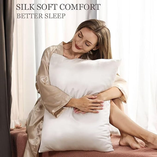 Adubor 100% Silk Pillowcase - Mulberry Silk Pillow Cases, 22 Momme 6A Grade Fibers, Silk Pillow Case for Hair and Skin Health, with Hidden Zipper (King 20''×36'', Lvory White, 1PC)