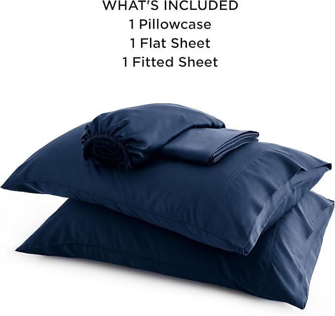 Bedsure Cooling Sheets Twin XL, Rayon Derived from Bamboo, PureWoven, Breathable & Soft Twin XL Sheet Sets, Deep Pocket Up to 16 Inches, Hotel Luxury Silky Dorm Bedding for Hot Sleepers, Navy