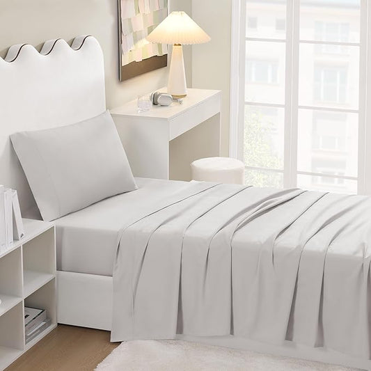UGG Hedi Twin XL Sheet Set 3-Piece Luxury Cooling Sheets Deep Pockets Premium Bedding with 1 Pillow Sham Hypoallergenic Machine Washable Soft Lightweight Bed Set for Dorm, Twin XL, Stone Grey