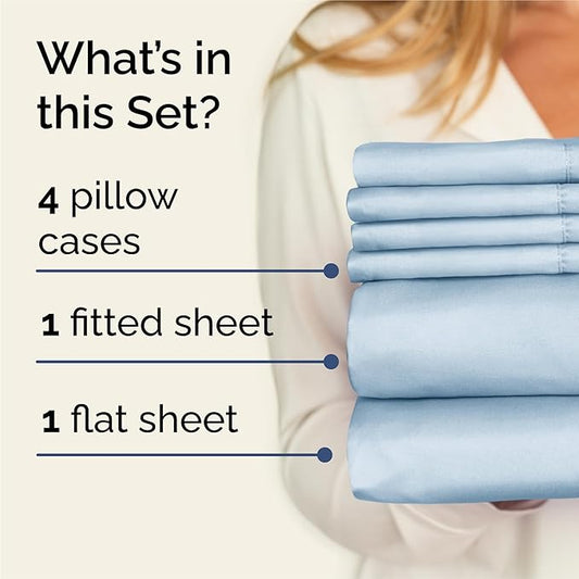 King 6 Piece Sheet Set - Comfy Breathable & Cooling - Ultra Soft Hotel Luxury Bedding Set w/ 8-16 Inch Deep Pockets - 1 Flat & 1 Fitted Sheet & 4 Pillowcases - Wrinkle Free and Easy Care - Sky Blue