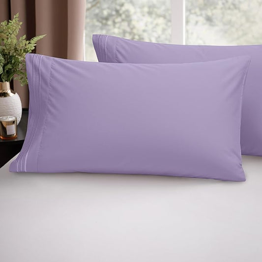 Elegant Comfort Luxury Ultra-Soft 2-Piece Pillowcase Set - 1500 Premium Hotel Quality Microfiber Double Brushed - Wrinkle Resistant, King Size, Lilac