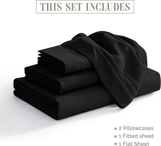 Elegant Comfort Luxurious 1500 Premium Hotel Quality Microfiber 4-Piece Sheet Set, 18-24 Inches Deep - Extra Deep Pocket Sheets - Ultra Soft 4PC Deep Pocket Sheets, King, Black