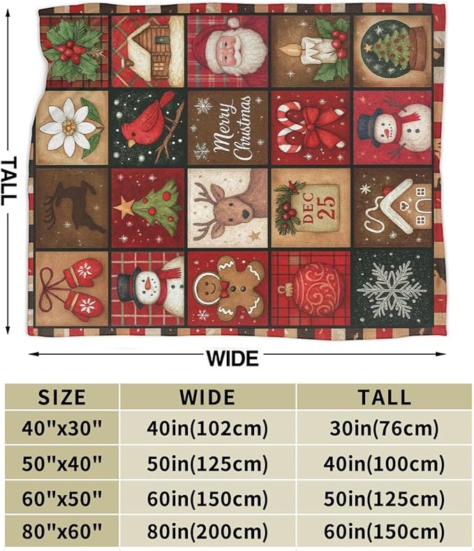 Christmas Blanket Super Soft Warm Fluffy Fleece Flannel Snowman Santa Claus Throw Blanket Cozy Fuzzy Plush Stuff Bedding Blankets Gifts for Women Kids Boys Girls Adults 60"X50"