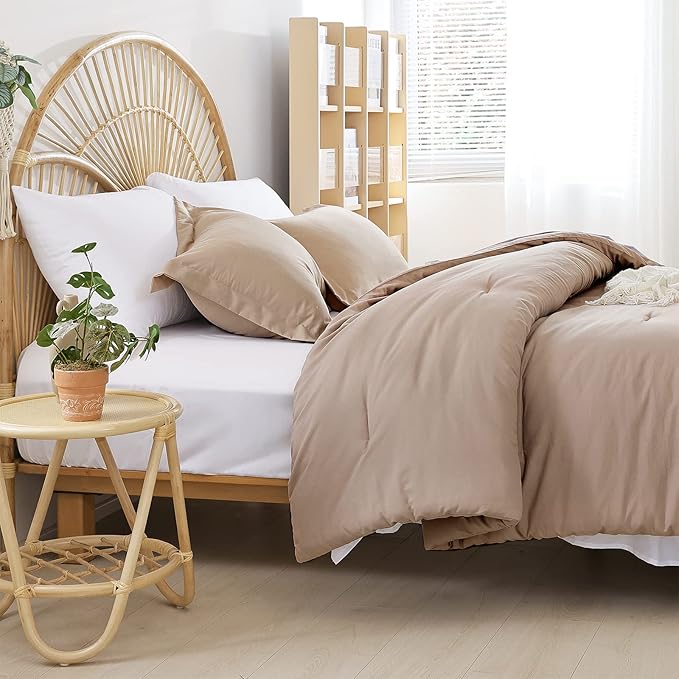 weigelia Twin Comforter Set 5 Pieces Taupe Bed in A Bag Soft Queen Bedding Set Lightweight Comforter Set for Women and Men(Comforters, Flat & Fitted Sheets, Pillowcases & Shams)