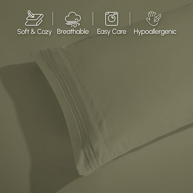 Elegant Comfort Luxurious 1500 Premium Hotel Quality Microfiber 4-Piece Sheet Set, 18-24 Inches Deep - Extra Deep Pocket Sheets - Ultra Soft 4PC Deep Pocket Sheets, Full, Sage/Green