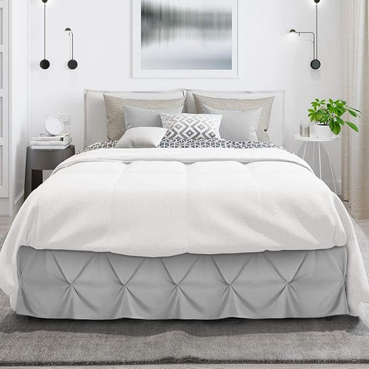 Nestl Light Grey Bed Skirt Queen Size, Pinch Pleat Queen Bed Skirt, 14" Inch Drop Queen Bedskirt, Hotel Quality Light Grey Bed Skirts, Microfiber Bedskirt for Queen Bed, Light Grey Queen Bed Skirt
