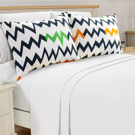 Elegant Comfort Luxury Ultra-Soft 2-Piece Pillowcase Set - 1500 Premium Hotel Quality Microfiber Double Brushed - Wrinkle Resistant, King Size, Chevron Pattern Colorful