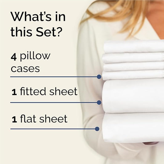 Full 6 Piece Sheet Set - Comfy Breathable & Cooling - Ultra Soft Hotel Luxury Bedding Set w/ 8-16 Inch Deep Pockets - 1 Flat & 1 Fitted Sheet & 4 Pillowcases - Wrinkle Free & Easy Care - Antique White