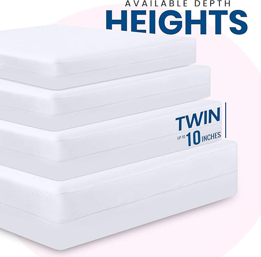Utopia Bedding Premium Waterproof Bed Bug Mattress Cover, Twin Zippered Mattress Protector, 10 Inches Deep, Dust Mite Proof 6-Sided Mattress Encasement for Bed