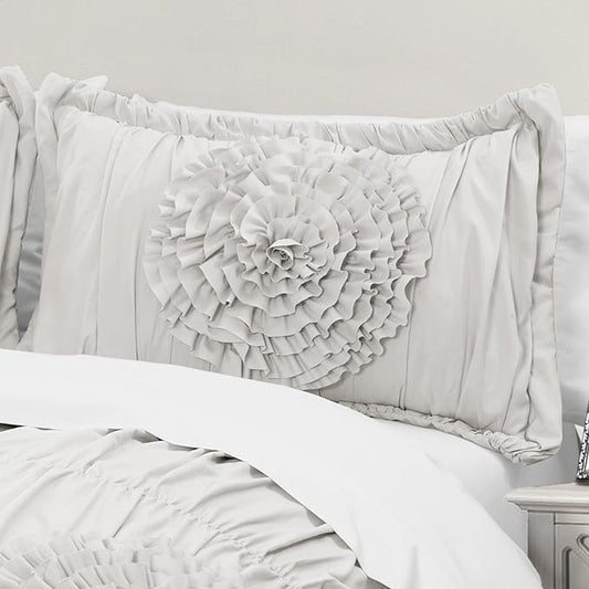 Lush Decor Serena Comforter Set, 3 Piece Set, King, Light Gray - Cute Comforter - King Bedding Set - Gray Comforter King Size - Coquette Decor