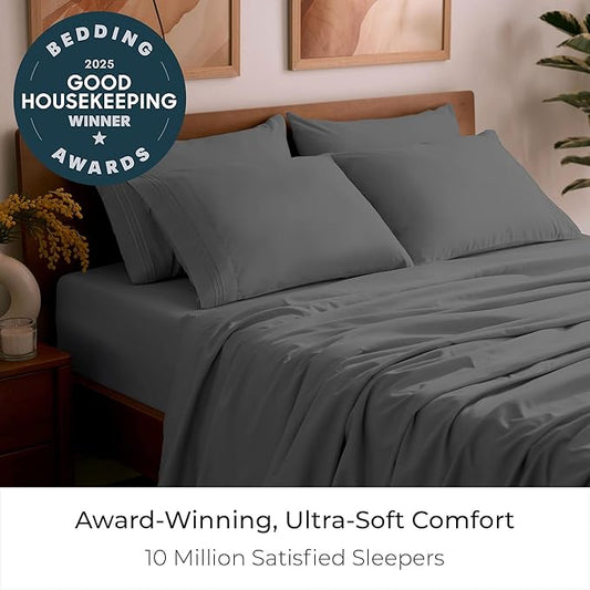 Mellanni Queen Sheet Set - 6-Piece Iconic Collection Bedding, (Including 4 Pillowcases), 16-Inch Deep Pocket, Easy Care, Extra Soft, Cooling Sheets, Brushed Microfiber - Gray