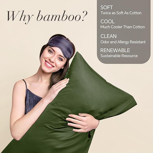 BEDELITE Standard Pillow Cases Set of 2, Rayon Derived from Bamboo, Cooling Pillow Cases for Hot Sleepers & Night Sweats, Breathable Silky Soft Envelope Pillowcases(Olive Green, 20"x26")