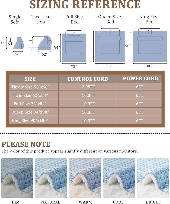 CAROMIO Heated Blanket Queen Size with LCD Dual Controller, Waffle Weave Fast Heating Electric Blankets, 10 Heat Levels & 1-12H Time Settings, ETL Certified, Machine Washable, Light Blue, 84" x 90"