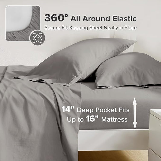Comfort Spaces 100% Cotton Sheets King, Breathable & Ultra Soft Cotton Sheets, Naturally Cool Cotton Bed Sheets with 14" Elastic Pocket Fits up to 16" Mattress, All Season Sheet Set, Dark Gray 4 Piece