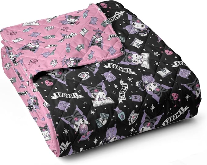 Sanrio Kuromi Anime Comfy Throw - Soft Quilted 60x80 Reversible for Couch, Bed, Adults & Kids