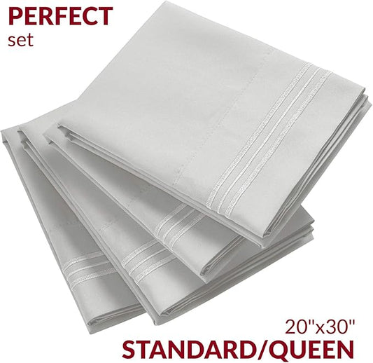 Mellanni Pillow Cases Set - 4 PC Iconic Collection Pillowcases - Luxury, Extra Soft, Cooling Pillow Covers - Wrinkle, Fade, Stain Resistant (Standard/Queen 20" x 30", Light Gray)