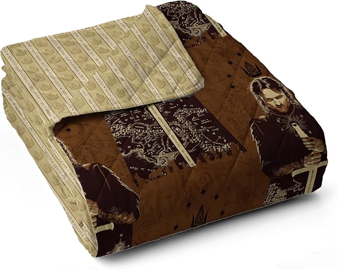 Warner Bros Lord of The Rings Middle Earth Quest Quilted Throw Blanket, Fantasy Map Pattern, Adults Boys Girls, Soft Lightweight Bedding for Bed, or Couch, 60 x 80 inches