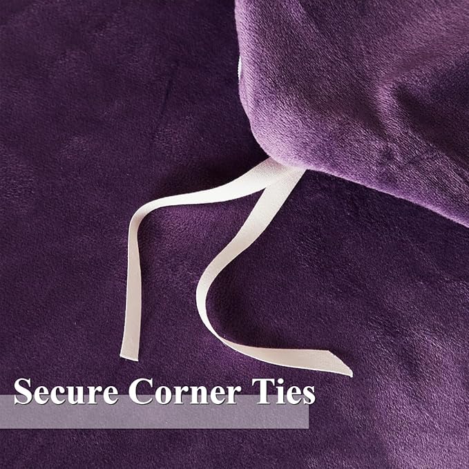 Ivellow Velvet Queen Duvet Cover Purple Comforter 3Pcs Ultra Soft Breathable Luxury Flannel Velour Zipper Closure Corner Tie