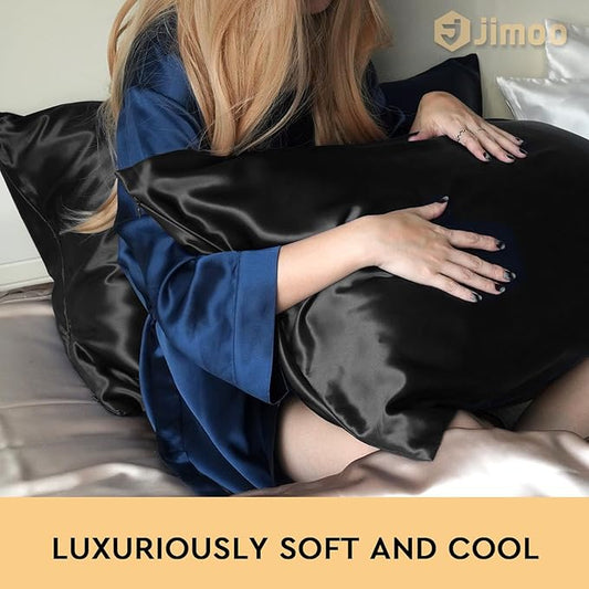 100% Mulberry Silk Pillowcase for Hair and Skin, 22 Momme Pure Natural Silk Pillow Case Both Sided with Zipper, Pillow Cover for Women Mom Men (Black, Standard 20''ร26'', 1 Pack)