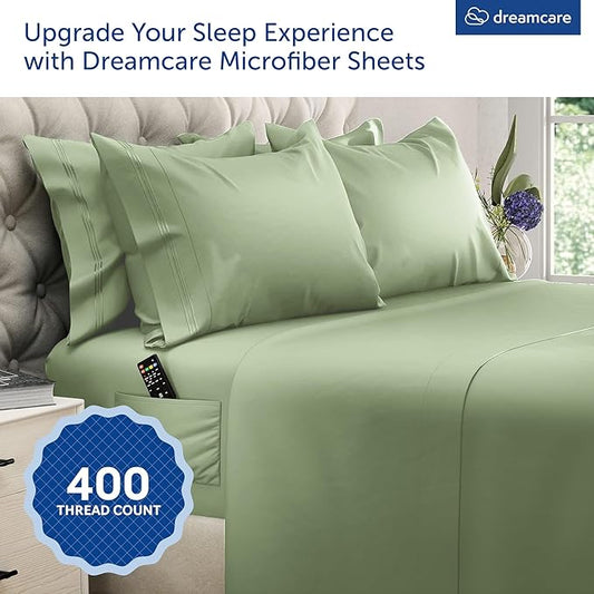 DREAMCARE Queen Sheet Set โ 6 pcs Cooling Bed Sheets โ up to 15โ Deep Sheets Queen Size Bed Set โ 2500 Supreme Collection โ Extra Soft 100% Brushed Microfiber Hotel Luxury with Side Pocket โSage Green