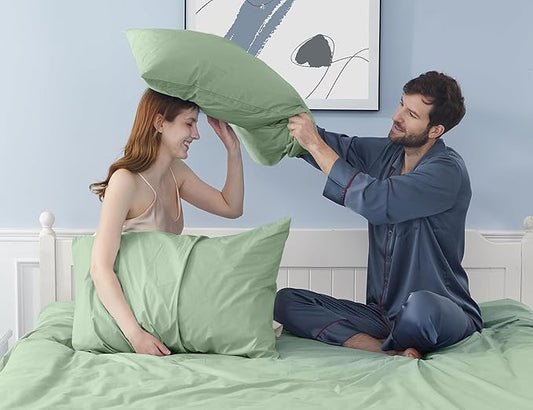 Pillow Cases, Standard Queen Size Cotton Percale Weave Pillowcases, Pre-Shrunk Breathable and Hypoallergenic Pillowcases, Set of 2 (2 Piece Standard/Queen 20 Inch x 30 Inch, Sage Green)