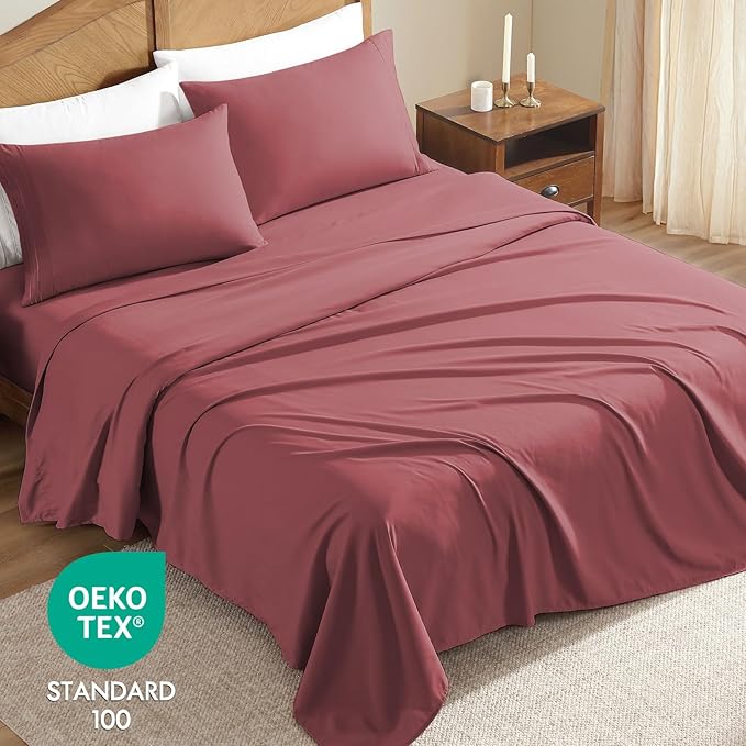 ClevaHome Sheet Set Twin Size, 3-Piece Bedding, Lightweight & Super Soft Easy Care Microfiber– Shrinkage & Fade Resistant Bedding Set with 14'' Deep Pockets (Dusty Rose)