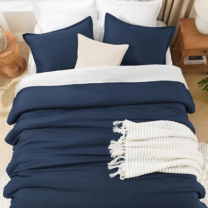 Litanika Comforters Twin XL Size Navy Blue, 2 Pieces Lightweight Solid Bedding Set & Collections, All Season Fluffy Bed Set (68x92 Inches Comforter & 1 Pillowcase)