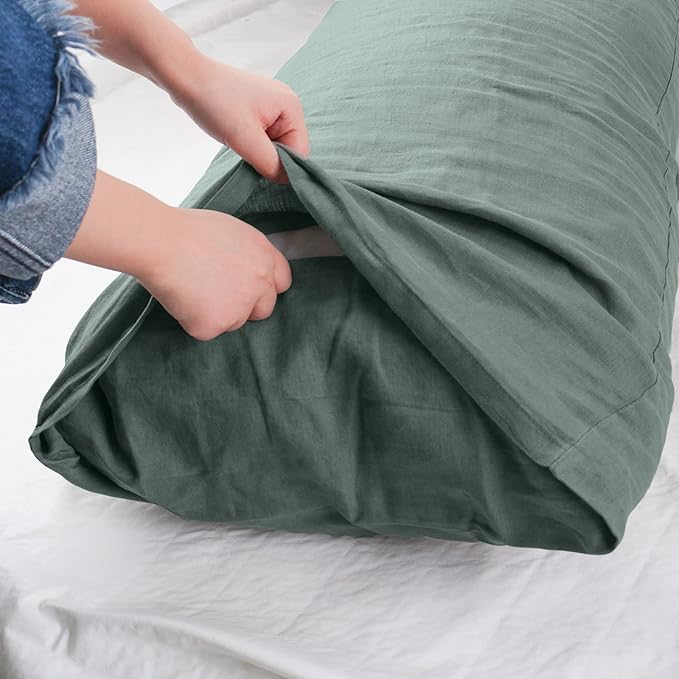 Simple&Opulence Body Pillow Cover 20" x 54",100% Pure Linen, Ultra Soft and Breathable, Body Pillowcase with Envelope Closure for Adults (Greyish Green)