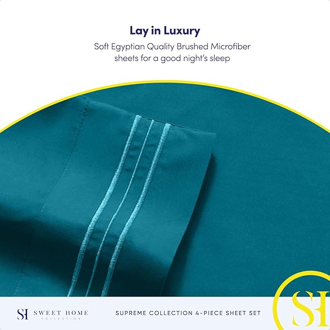 Split King Sheets - Breathable Luxury Sheets with Full Elastic & Secure Corner Straps Built In - 1800 Supreme Collection Extra Soft Deep Pocket Bedding Set, Sheet Set, Split King Size, Teal