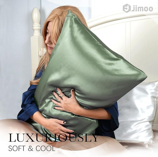 100% Mulberry Silk Pillowcase for Hair and Skin, 22 Momme Pure Natural Silk Pillow Case Both Sided with Zipper, Pillow Cover for Women Mom Men (Matcha, Standard 20''ร26'', 1 Pack)