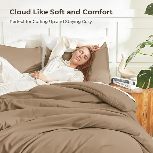 Litanika Taupe Comforter Set King Size, 3 Pieces Solid Bedding Comforter Set, All Season Fluffy Bed Set (104x90In Comforter & 2 Pillowcases)