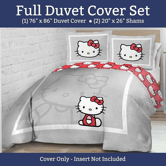 Jay Franco Duvet Cover Set – 3 Piece Comforter Cover and Sham Set, Super Soft Cozy Bedding (Insert Not Included) Grey - Hello Kitty, Full