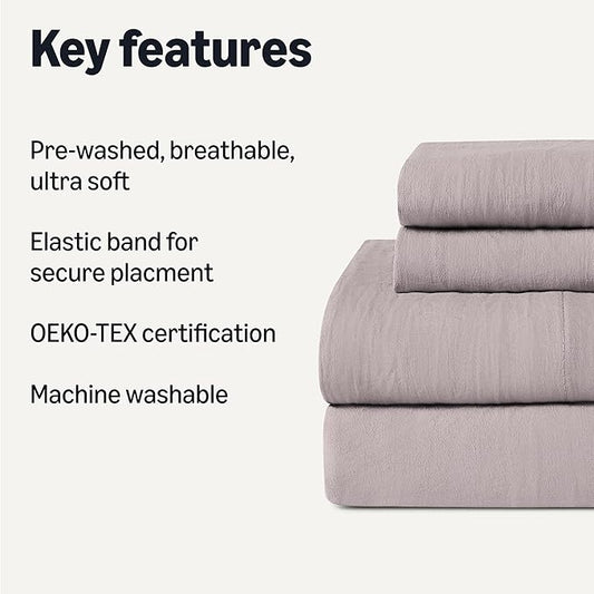 Amazon Basics Full Bed Sheet, 4-Piece Bedding Set, Double Brushed Microfiber, Ultra Soft, Easy Care, Purple