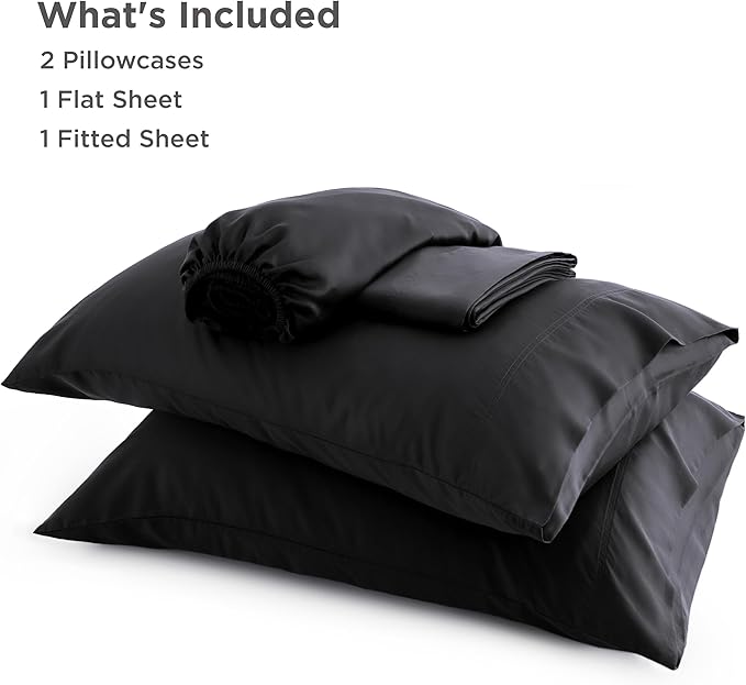 Bedsure King Size Sheet Set, Cooling Sheets, Rayon Derived from Bamboo, Deep Pocket Up to 16", PureWoven, Breathable & Soft, Hotel Luxury Silky Bedding for Hot Sleepers, Black