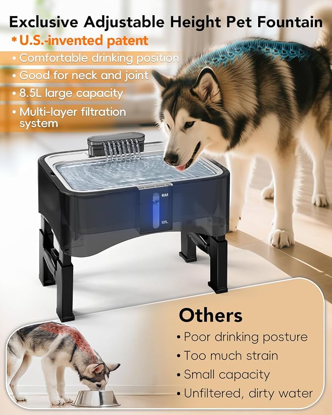 UPSKY Replacement Quite Water Pump for 8.5L Elevated Dog Water Fountain | Ultra-quiet, Smart LED Indicator, Anti-clog, Water Level Alert, Easy to Clean
