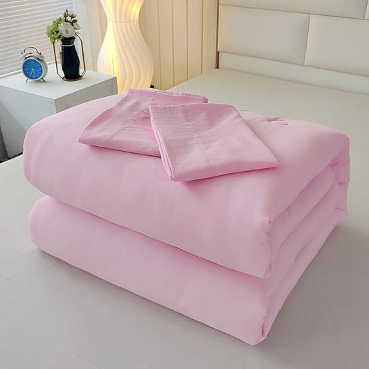 SDIII 3PCS Pink Twin Comforter Set with 2 Pillowcases, Brushed Microfiber Blush Pink Comforter Twin Lightweight, Dusty Rose Bedding All Season