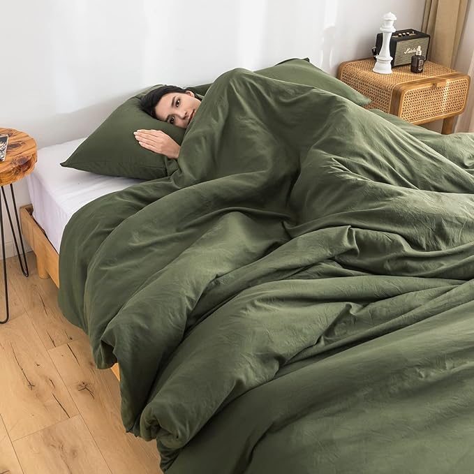 COTTEBED Ultra-Soft King Bedding Comforter Sets Bed, All Season Use Light Weight with Warm Fluffy Washed Cotton Microfiber,1 Bed Blanket Comforter & 2 PillowSham(King/California King Dark Olive Green