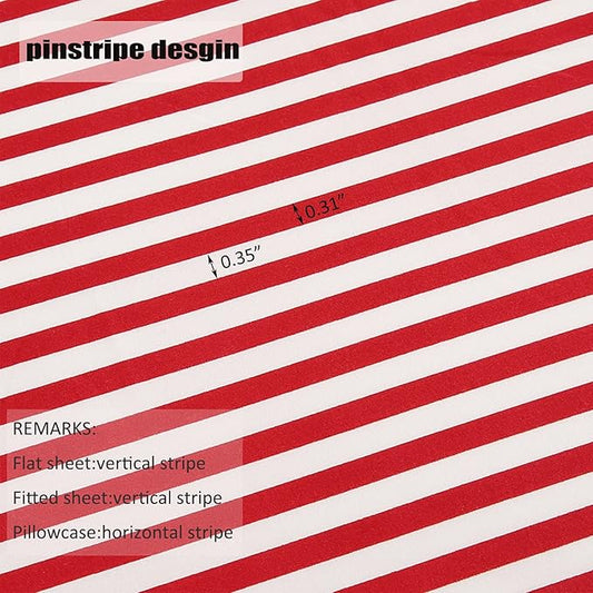 Best Season Ticking Stripe Sheet Set,3 Piece Twin Size Microfiber Bedding,Burgundy Red and White Pinstripe Patterned,Deep Pocket