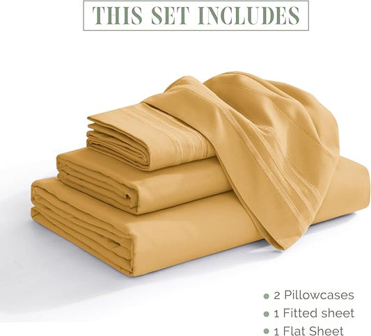 Elegant Comfort Luxurious 1500 Premium Hotel Quality Microfiber 4-Piece Sheet Set, 18-24 Inches Deep - Extra Deep Pocket Sheets - Ultra Soft 4PC Deep Pocket Sheets, King, Camel-Gold