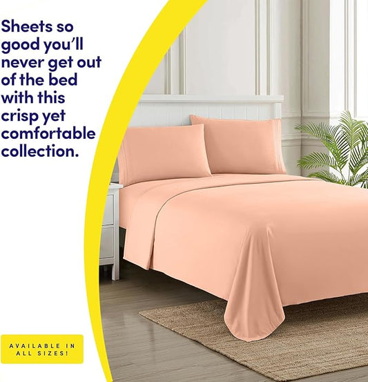 1500 Supreme Collection Queen Sheet Sets Peach - Luxury Hotel Bed Sheets and Pillowcase Set for Queen Mattress - Extra Soft, Elastic Corner Straps, Deep Pocket Sheets, Queen Peach