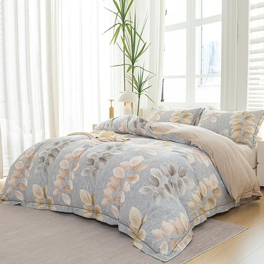 OAITE Duvet Cover Set Queen Size Floral Pattern 500 Thread Count Ultra Soft 100% Cotton Duvet Cover Sets 3-PC, Breathable Duvet Cover with Zipper Closure & Corner Ties