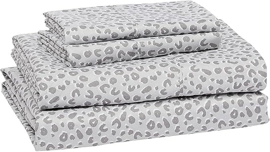 Amazon Basics Lightweight Breathable Super Soft Microfiber 4-Piece Bed Sheet Set, Wrinkle Resistant with 14-inch Deep Pockets, Queen, Gray Cheetah, Printed