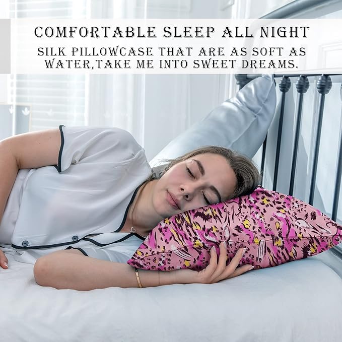 Mulberry Silk Pillowcase for Hair and Skin Standard Size Leopard Print Pillow Cases with Zipper Soft Breathable Smooth Cooling Covers Sleeping (Pink Paint, 20"X 26",1Pcs)