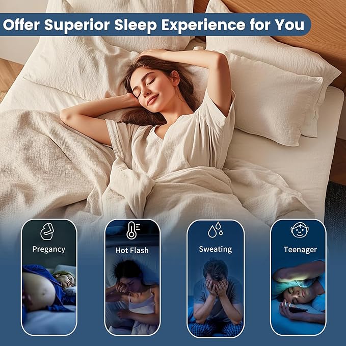 100% Linen Sheet Set Queen Size Extra Deep Pocket Fits 18-24 Inch Mattress, Breathable & Soft, Smooth 4-Piece Set for Thick Mattresses Hotel Luxury Bedding(Queen, Dusty Blue)