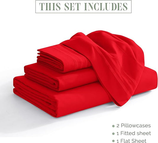 Elegant Comfort Luxurious 1500 Premium Hotel Quality Microfiber 4-Piece Sheet Set, 18-24 Inches Deep - Extra Deep Pocket Sheets - Ultra Soft 4PC Deep Pocket Sheets, Full, Red