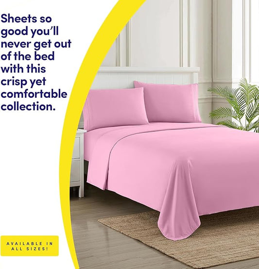 1500 Supreme Collection King Sheet Sets Pink - Luxury Hotel Bed Sheets and Pillowcase Set for King Mattress - Extra Soft, Elastic Corner Straps, Deep Pocket Sheets, King Pink